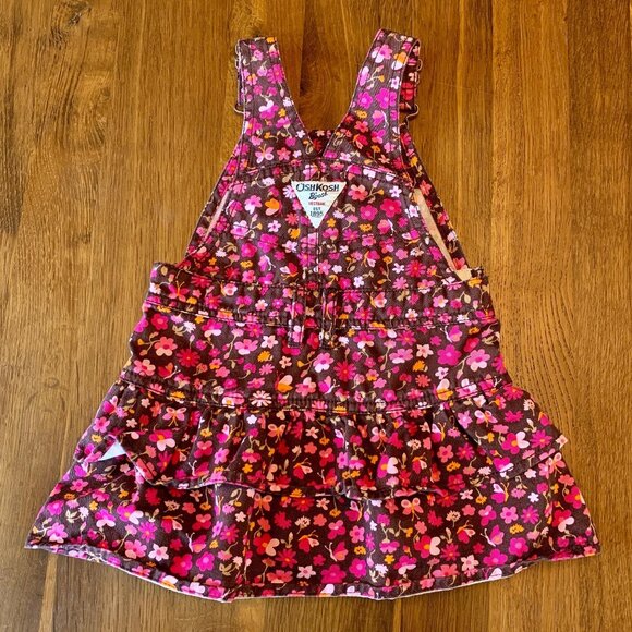 OSHKOSH Vintage Floral Overall Dress Girls 18 M Cotton Ruffles Vestback Toddler - Picture 4 of 7